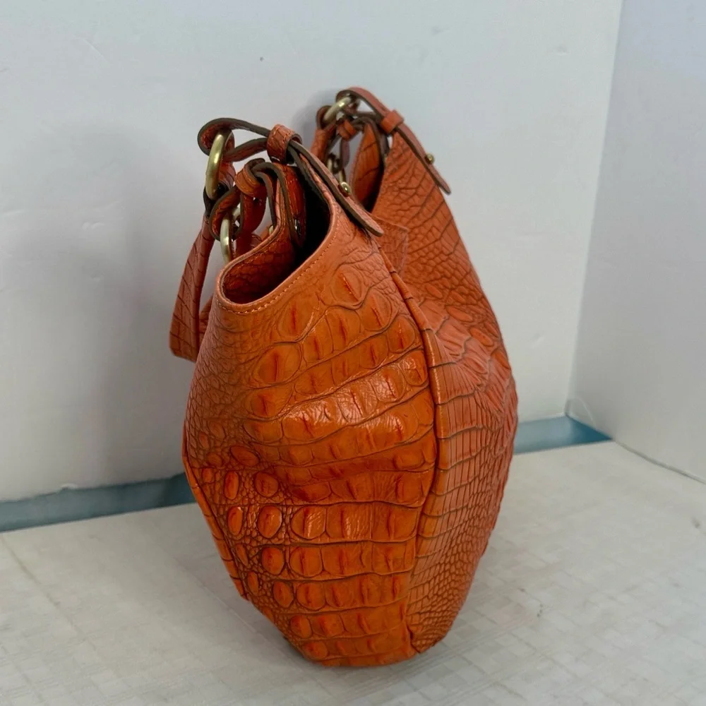 BRAHMIN JACQULINE IN ORANGE Croc embossed leather